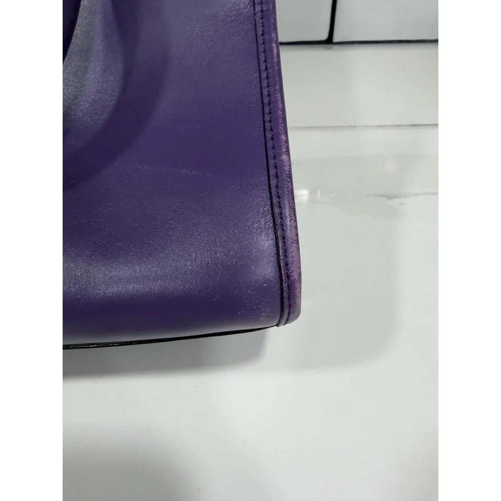 Kate Spade New York Purple Leather Satchel Zip Top Tote Bag Silver Hardware